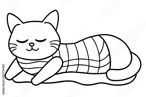 A cute cartoon cat wearing a bathing scalp is sleep