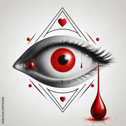 A large eye with, heart, and blood drop in its reflection, symbolizing diabetes care.