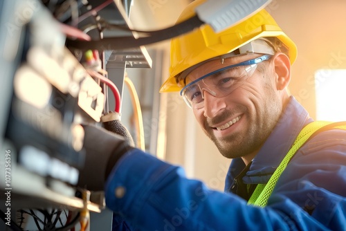 electrician at work with friendly smile