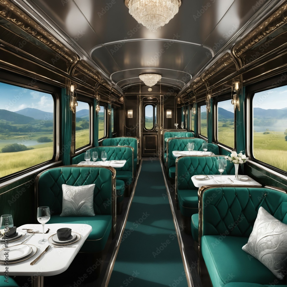 interior of a modern train, stunning, modern luxury train traveling across scenic vistas, offering an experience of elegance and exclusivity and have plush seating with rich leather. interior of a modern train, stunning, modern luxury train traveling across scenic vistas, offering an experience of elegance and exclusivity and have plush seating with rich leather.