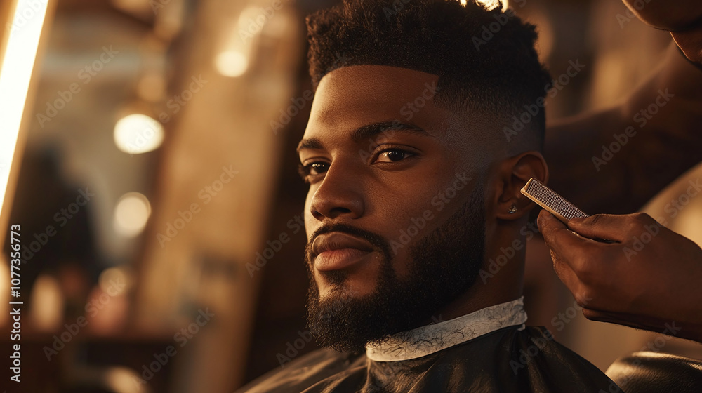 A Barber Gives a Stylish Haircut to a Client in a Trendy Urban Barbershop During the Evening Rush, Showcasing Expert Grooming and Attention to Detail