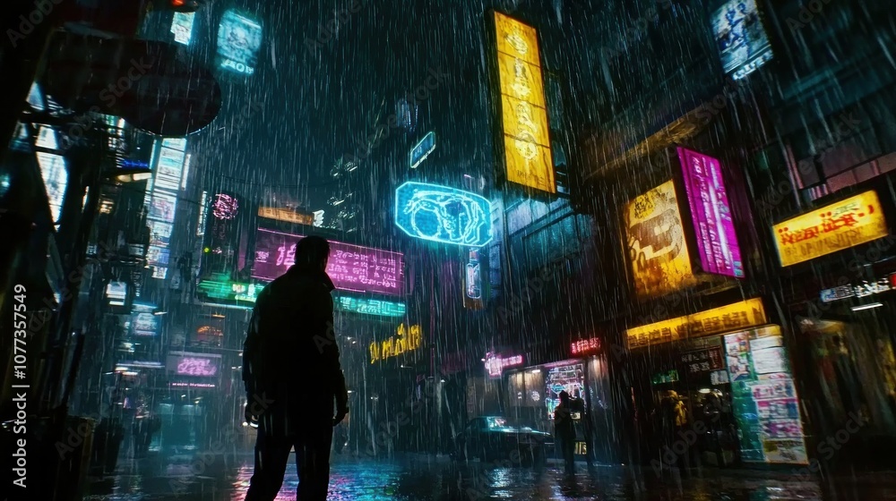 Fototapeta premium Neon Rain Cityscape