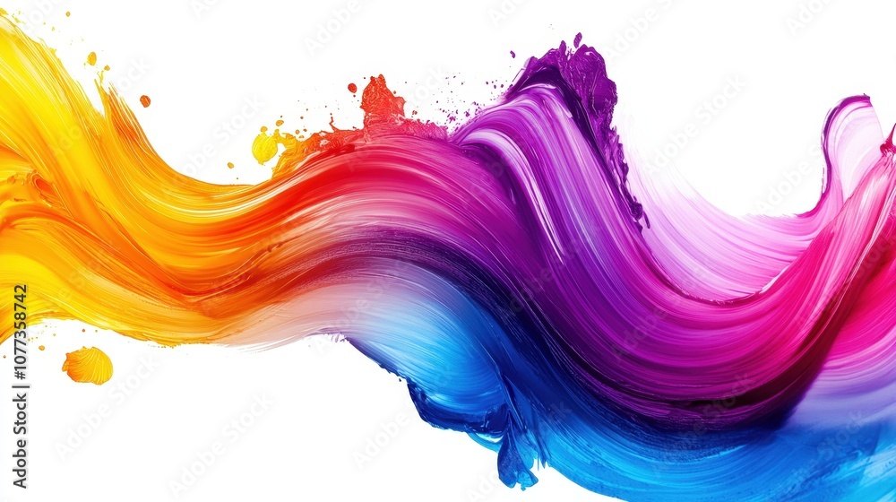 Vibrant swirl of rainbow paint strokes on a white background Vibrant swirl of rainbow paint strokes on a white background