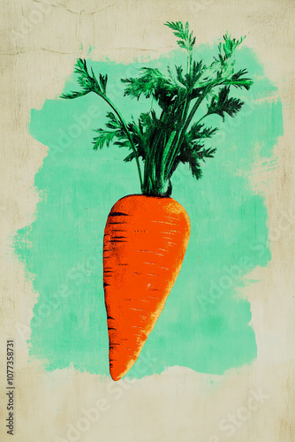 Fresh organic carrots in poster art style, Generative AI