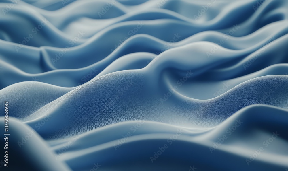 Obraz premium 3D render of an abstract blue wavy cloth