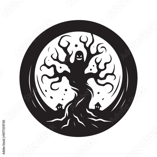 Halloween Tree Silhouette Vector Illustration | Haunted Forest Clipart