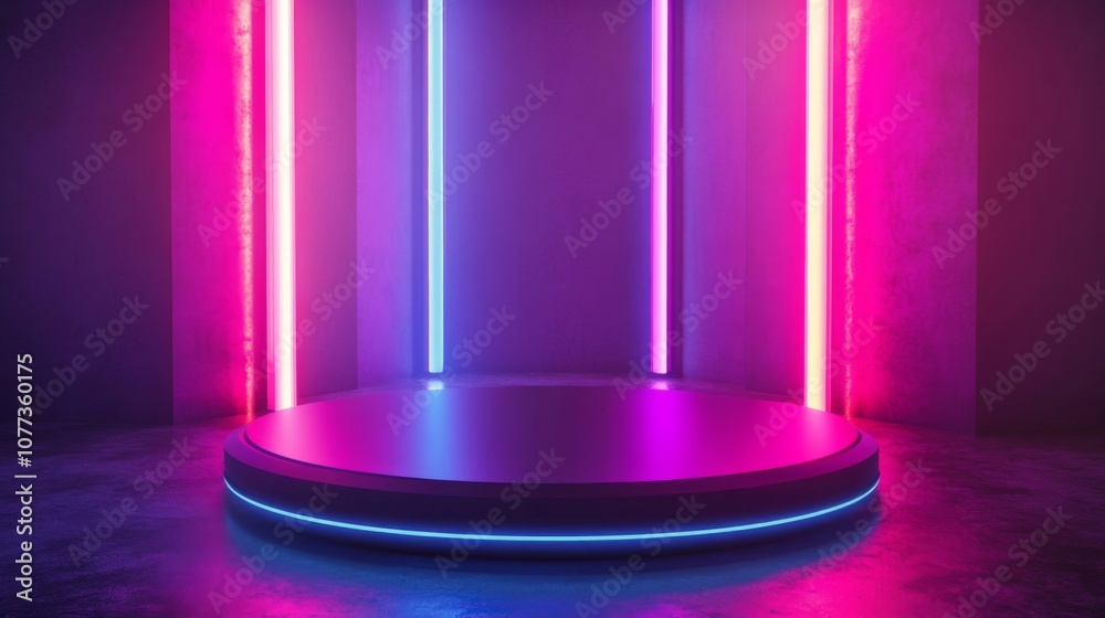 Neon Glow Illuminating a Circular Platform Neon Glow Illuminating a Circular Platform