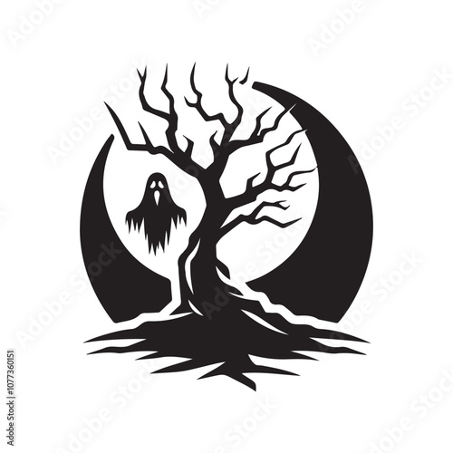 Halloween Tree Silhouette Vector Illustration | Haunted Forest Clipart