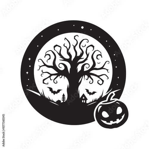 Halloween Tree Silhouette Vector Illustration | Haunted Forest Clipart