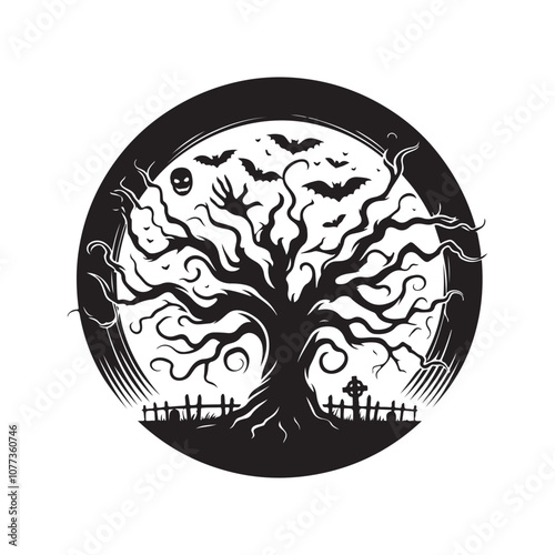 Halloween Tree Silhouette Vector Illustration | Haunted Forest Clipart