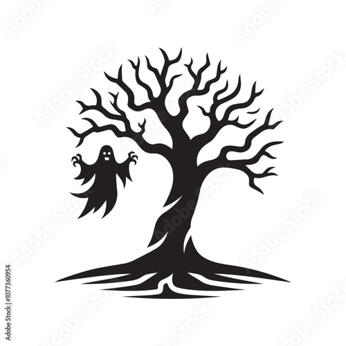 Halloween Tree Silhouette Vector Illustration | Haunted Forest Clipart