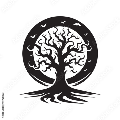 Halloween Tree Silhouette Vector Illustration | Haunted Forest Clipart
