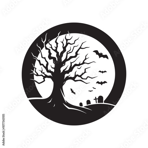 Halloween Tree Silhouette Vector Illustration | Haunted Forest Clipart