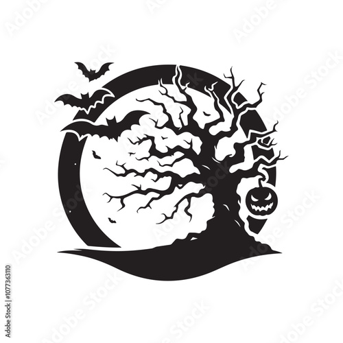 Halloween Tree Silhouette Vector Illustration | Haunted Forest Clipart