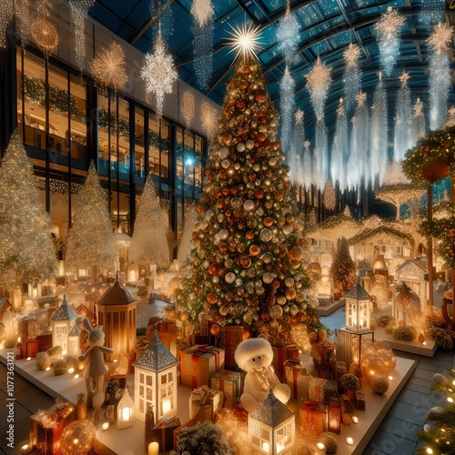 christmas tree in the city and house decortion genrative ai  photo