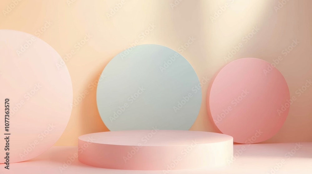 Round shapes in soft pastels are arranged harmoniously against a light background, evoking calmness and creativity in the space. Generative AI Round shapes in soft pastels are arranged harmoniously against a light background, evoking calmness and creativity in the space. Generative AI