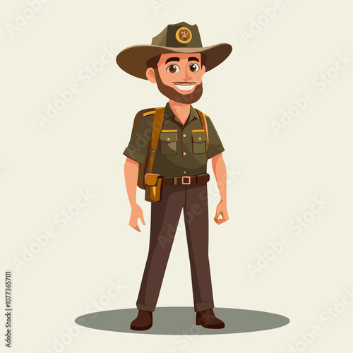 vector flat style park ranger on uniform background .Generative AI