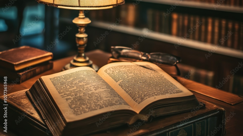 Pages of a classic English literature book open on a desk