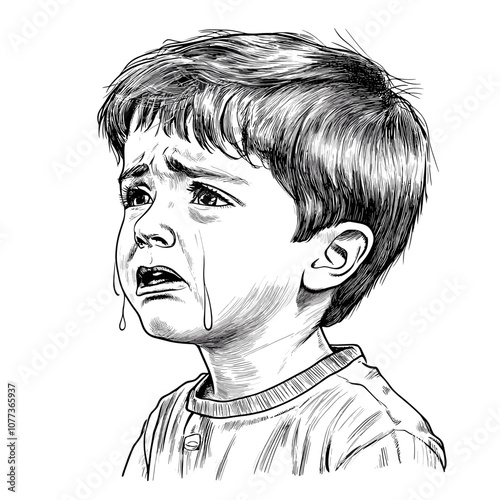 vector sketch crying boy on uniform background .Generative AI