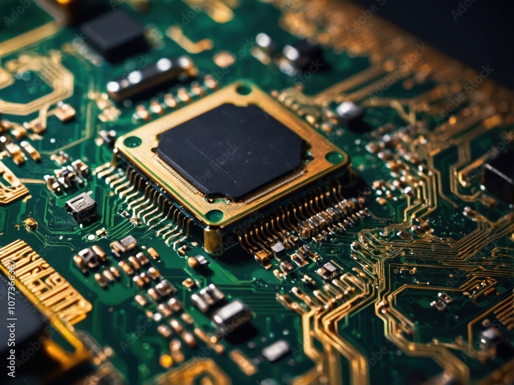 Macro view of a circuit board with delicate microcomponents and intricate design Macro view of a circuit board with delicate microcomponents and intricate design