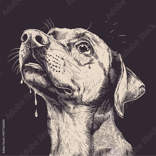 vector sketch crying dog on uniform background .Generative AI