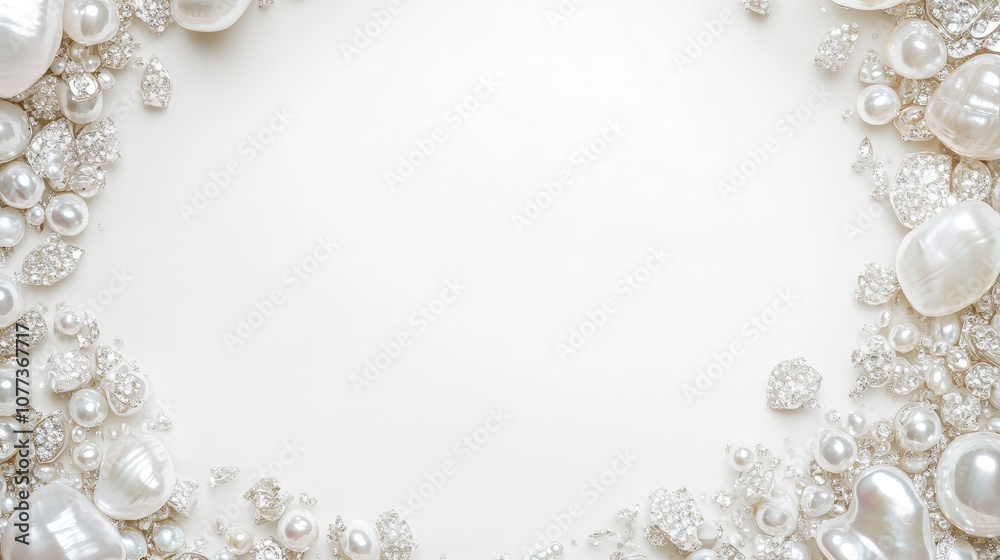 Elegant pearl and crystal arrangement with white space for text Elegant pearl and crystal arrangement with white space for text