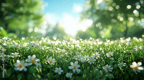 A serene field of daisies under a bright sky, capturing the beauty of nature.