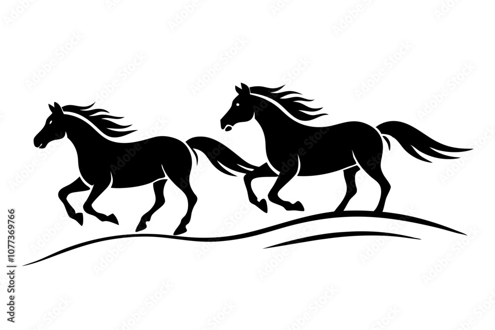Wild Horses Galloping Across Open Plains Line Art Vector Illustration Wild Horses Galloping Across Open Plains Line Art Vector Illustration