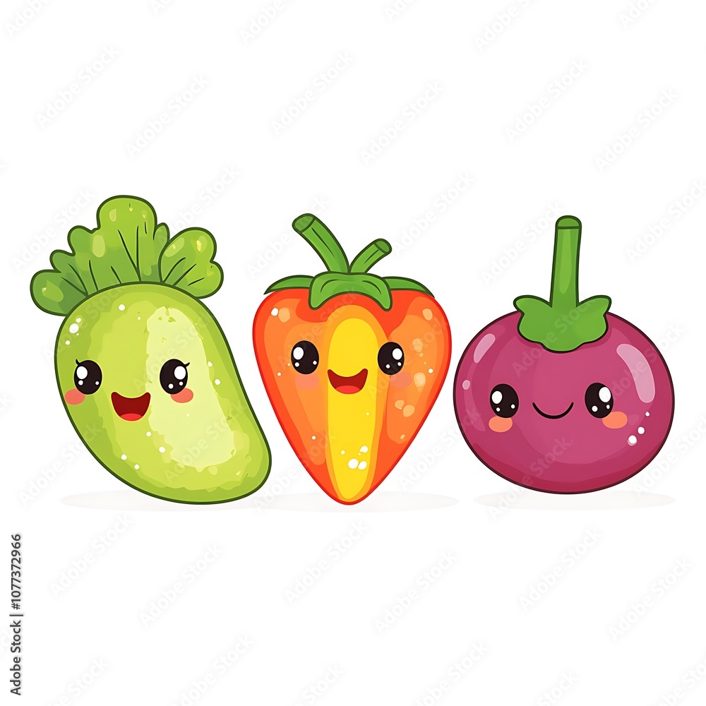 cartoon vegetables with faces and eyes are standing in a row cartoon vegetables with faces and eyes are standing in a row