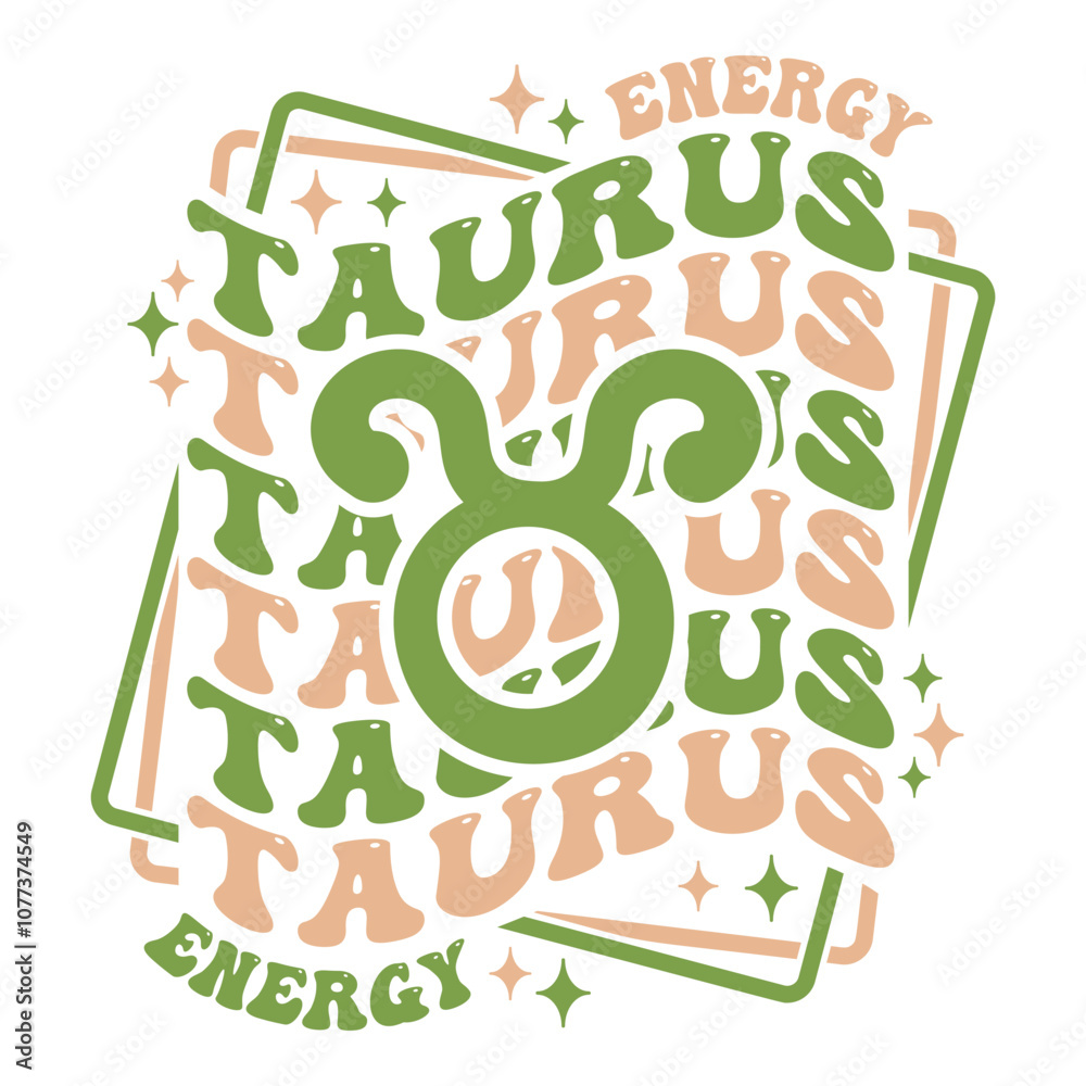 Naklejka premium Taurus astrological sign. Retro wavy text zodiac design.