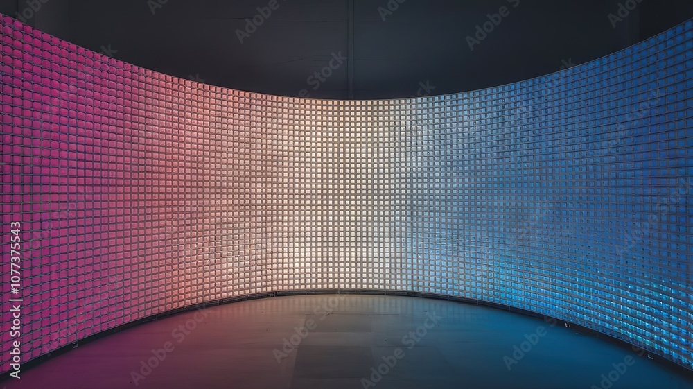 Fototapeta premium Curved LED Pixel Wall with Gradient Lighting