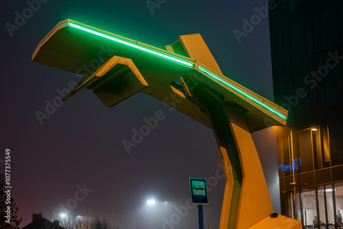 Charging station for electric buses at night photo