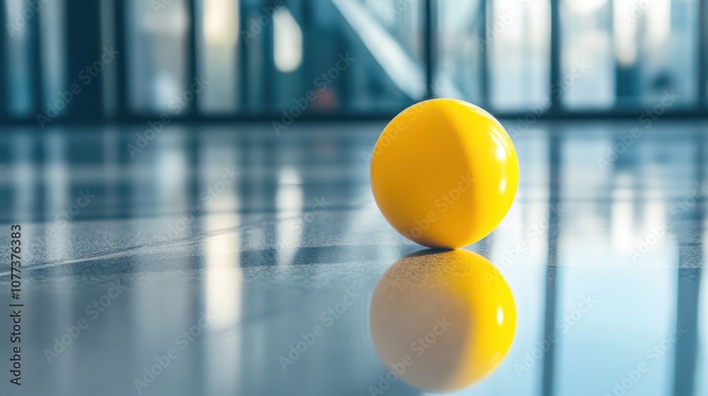 Yellow Sphere Reflecting on a Polished Floor Yellow Sphere Reflecting on a Polished Floor
