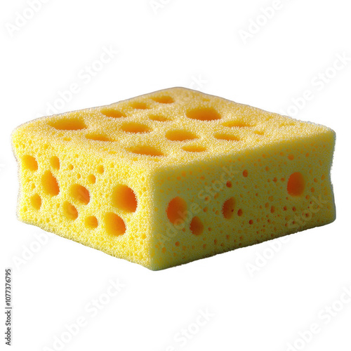 Porous and Spongy Cheese Slice with Visible Air Holes photo