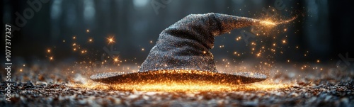 Wizard hat with sparkles flying out of it, magic
