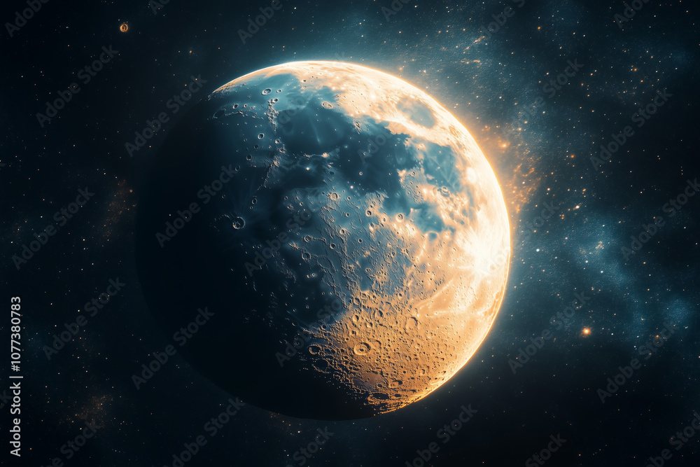 Fototapeta premium A dreamlike journey to the Moon during an imaginary lunar exploration