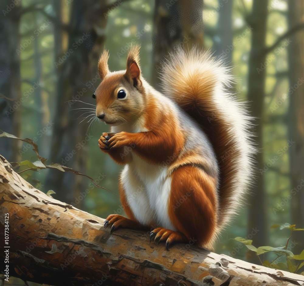 Obraz premium Illustration of wild cute animal in wild forest, squirrel.