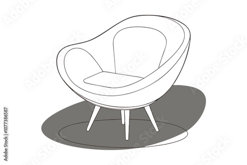 Elegant White Hull Chair in Line Art Vector Drawing – Minimalist Design Inspiration