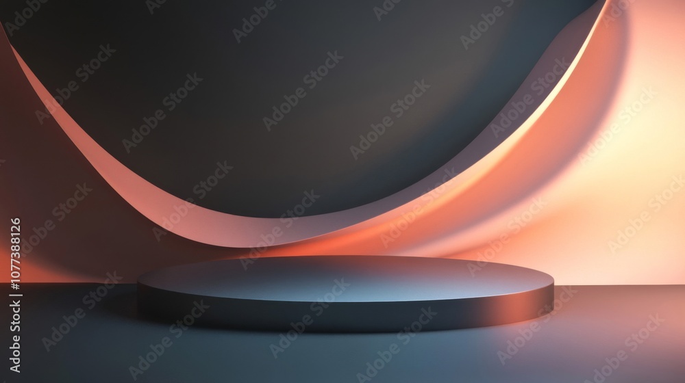 Curved Abstract Background with a Circular Pedestal Curved Abstract Background with a Circular Pedestal