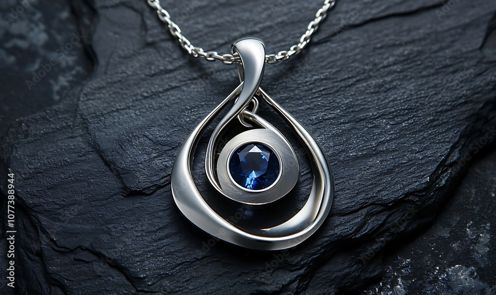 Naklejka premium there is a silver pendant with a blue stone in it