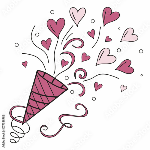 A lively explosion of heart-shaped confetti and playful swirls, giving a vibrant, festive feel. Ideal for use as a background on merchandise, banners, or app screens, it brings a sense of joy and cele
