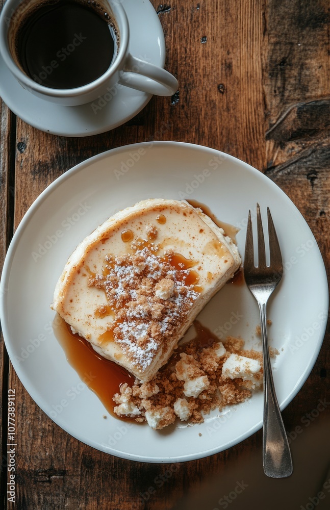 Flan de Leche on White Plate with Caramel Sauce Flan de Leche on White Plate with Caramel Sauce