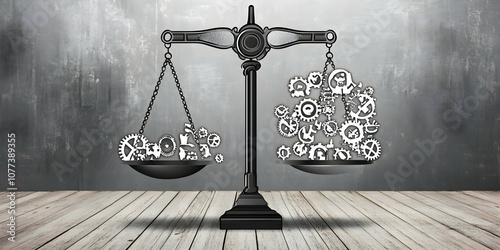4K Image of a Balance Scale Weighing Technology Against Ethical Symbols-