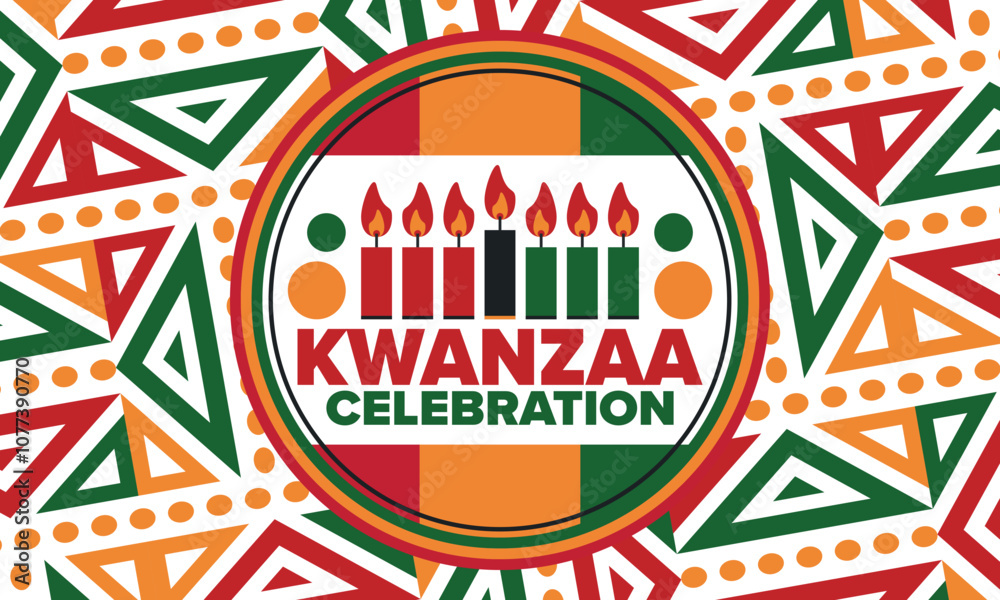 Fototapeta premium Kwanzaa Happy Celebration. African and African-American culture holiday. Seven days festival, celebrate annual from December 26 to January 1. Black history. Poster, card, banner and background. Vector