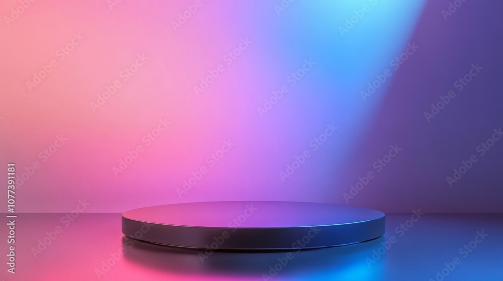 Circular Platform Illuminated by Pink and Blue Gradient Lighting Circular Platform Illuminated by Pink and Blue Gradient Lighting