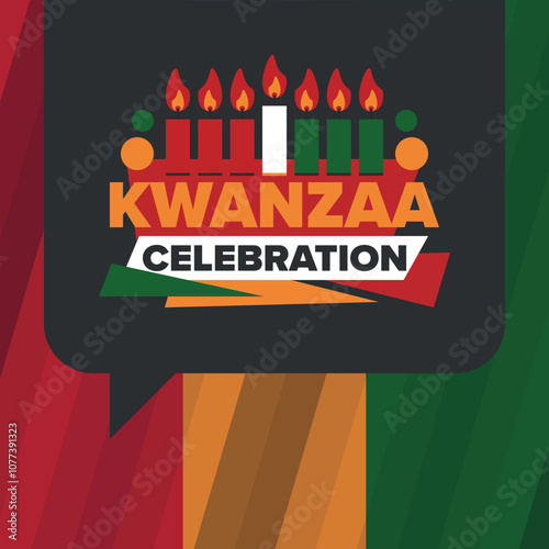 Kwanzaa Happy Celebration. African and African-American culture holiday. Seven days festival, celebrate annual from December 26 to January 1. Black history. Poster, card, banner and background. Vector