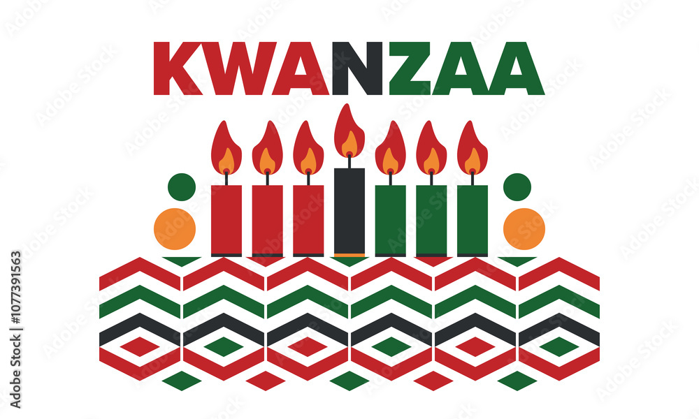 Kwanzaa Happy Celebration. African and African-American culture holiday. Seven days festival, celebrate annual from December 26 to January 1. Black history. Poster, card, banner and background. Vector Kwanzaa Happy Celebration. African and African-American culture holiday. Seven days festival, celebrate annual from December 26 to January 1. Black history. Poster, card, banner and background. Vector