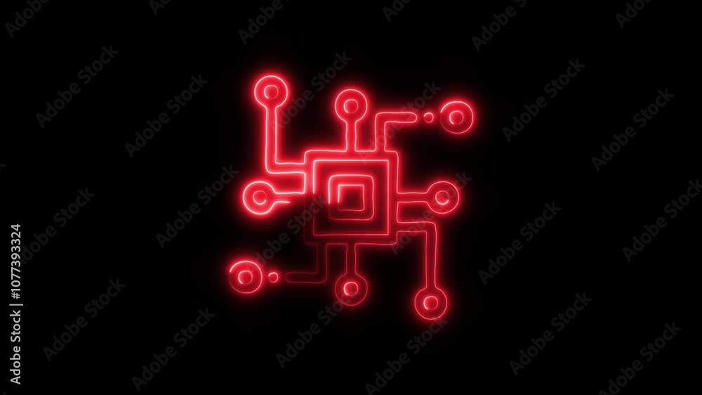 Glowing CPU Icon and Symbol in HD Video Neon Animation on Black Background Glowing CPU Icon and Symbol in HD Video Neon Animation on Black Background