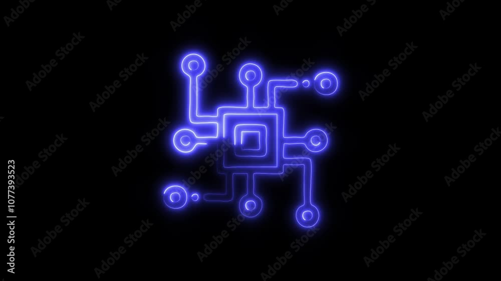 Glowing CPU Icon and Symbol in HD Video Neon Animation on Black Background Glowing CPU Icon and Symbol in HD Video Neon Animation on Black Background