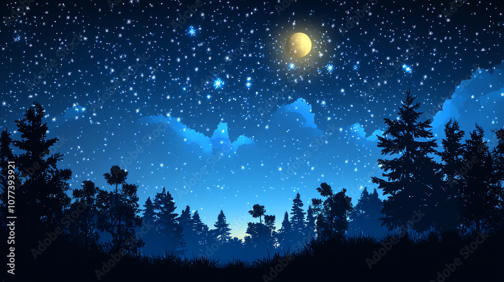Starry night sky with twinkling stars, calm nightscape, isolated on white background Starry night sky with twinkling stars, calm nightscape, isolated on white background
